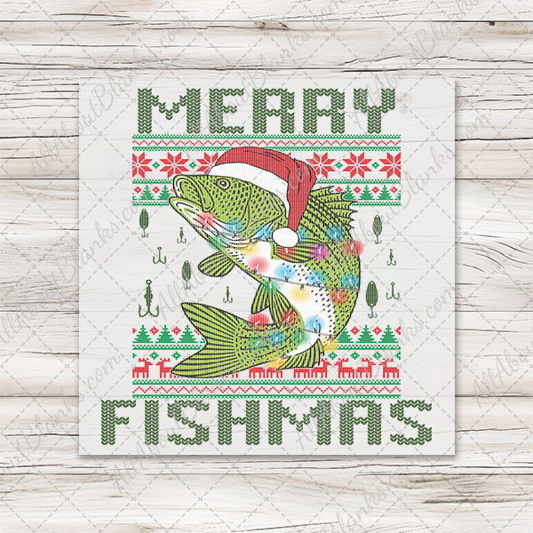 Merry Fishmas Ugly Sweater DTF Transfer - T-SHIRT SIZE