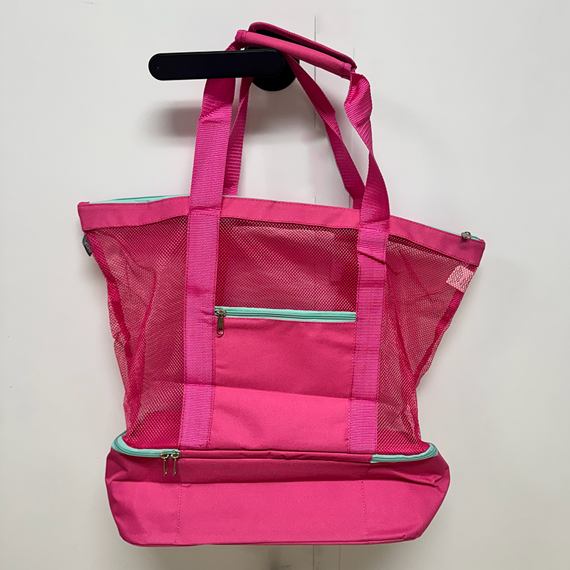 Mesh Beach Cooler Tote - Hot Pink
