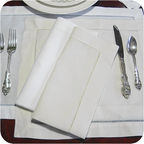 Hemstitched Linen Dinner Napkins - 20 Inch Square