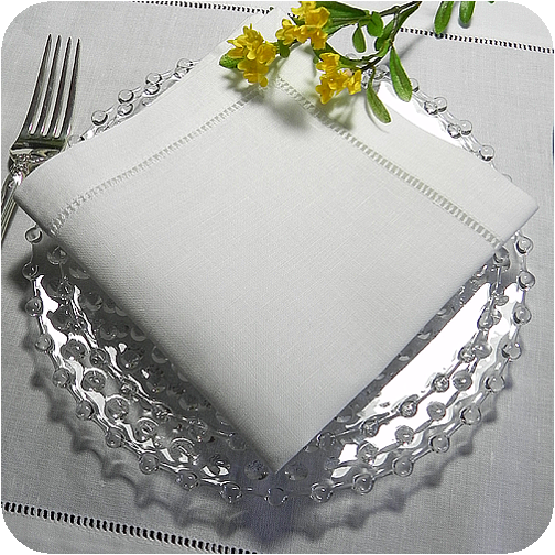 Hemstitched Linen Luncheon Napkins - 12 Inch Square