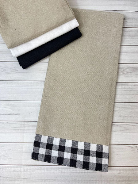 Oatmeal with Black & White Buffalo Trim Kitchen Towel