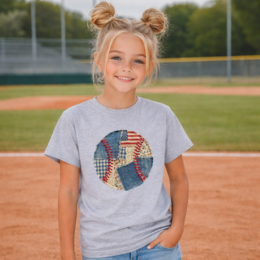Patchwork Denim Baseball Transfer