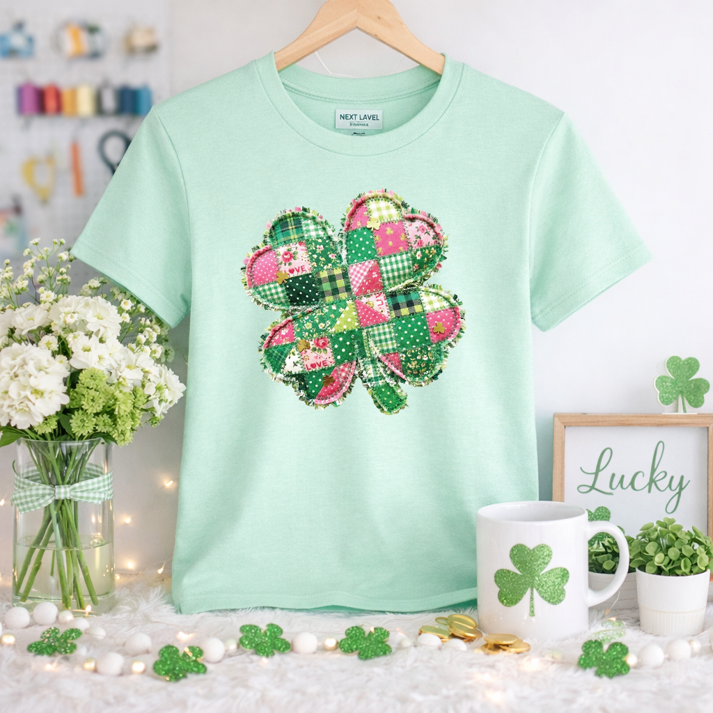 Patchwork Pink & Green Shamrock Transfer - T-SHIRT SIZE