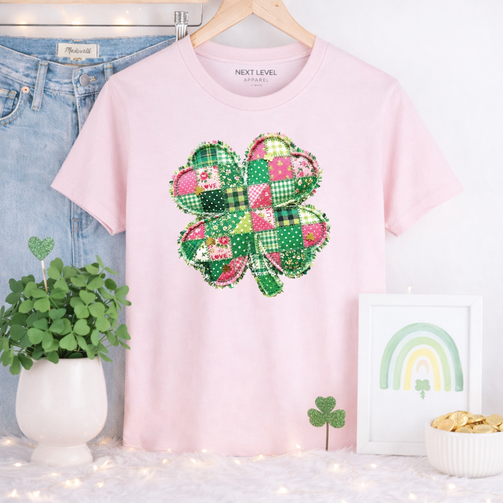 Patchwork Pink & Green Shamrock Transfer
