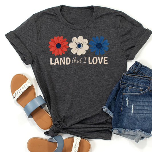 Patriotic Daisy Trio Land That I Love Transfer - T-SHIRT SIZE