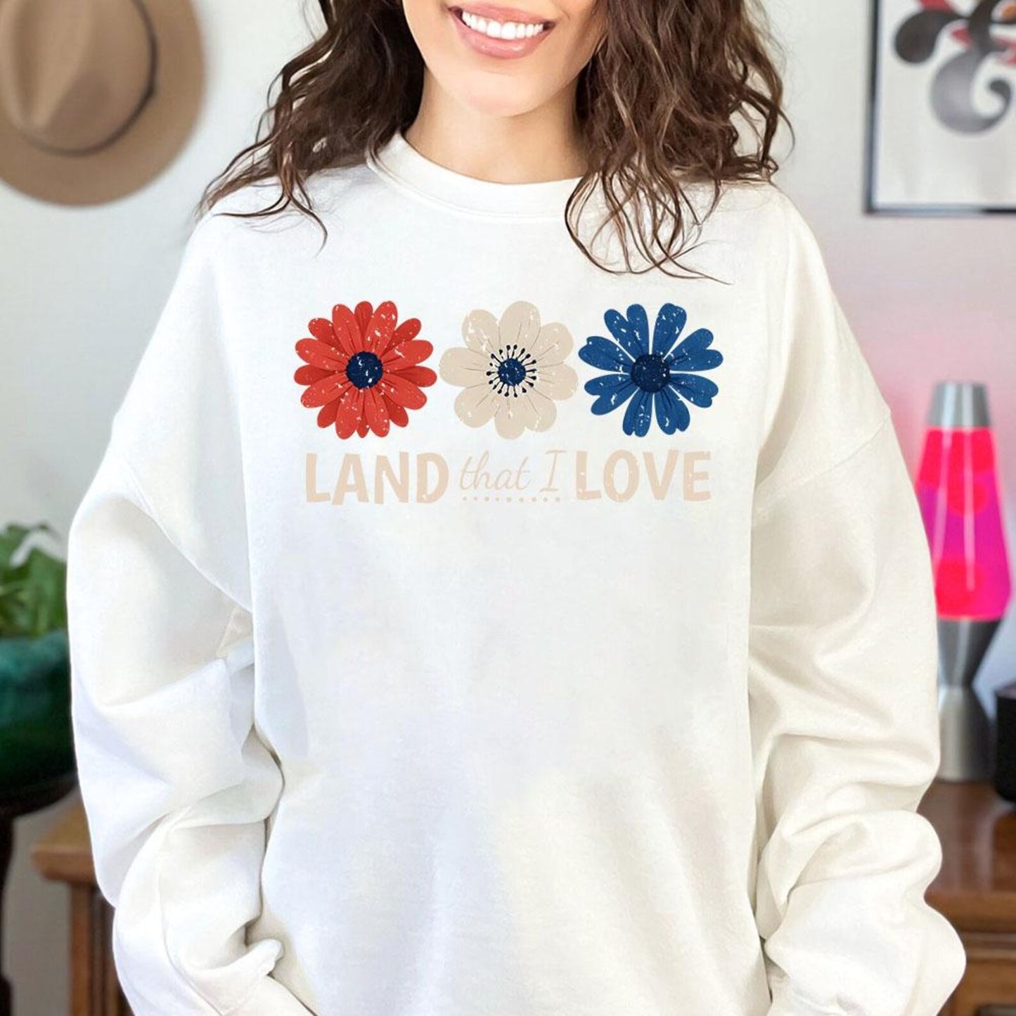 Patriotic Daisy Trio Land That I Love Transfer - T-SHIRT SIZE