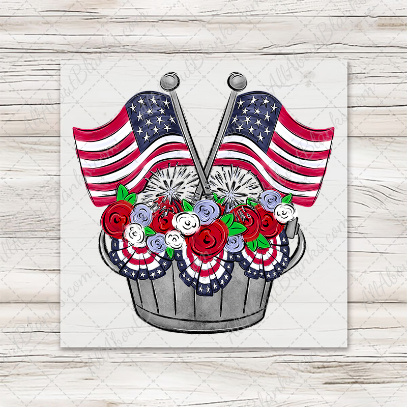 Patriotic Flags & Flowers Transfer