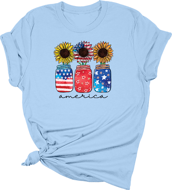 Patriotic Sunflower Mason Jars DTF Transfer - T-SHIRT SIZE