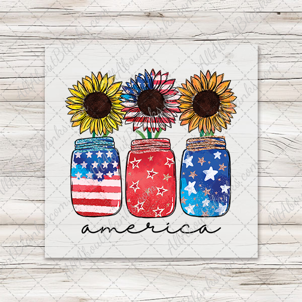 Patriotic Sunflower Mason Jars Transfer - T-SHIRT SIZE