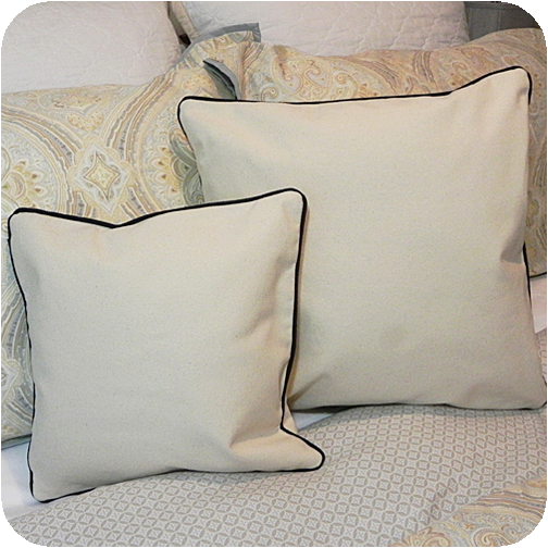 Canvas Pillow Cover With Navy Trim