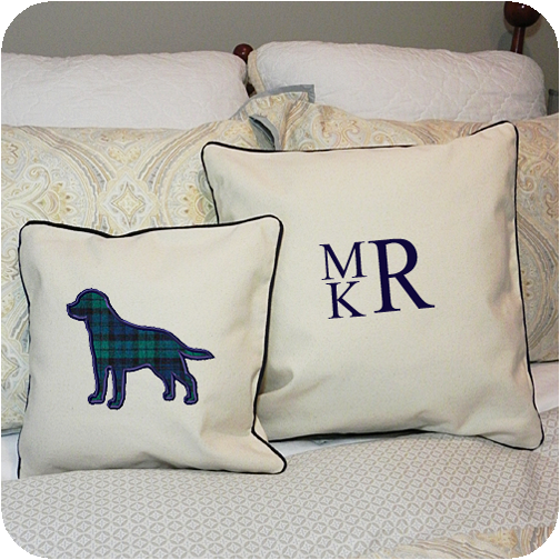 Canvas Pillow Cover With Navy Trim