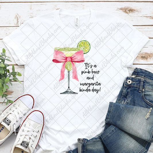 Pink Bow and Margarita Time DTF Transfer - T-SHIRT SIZE