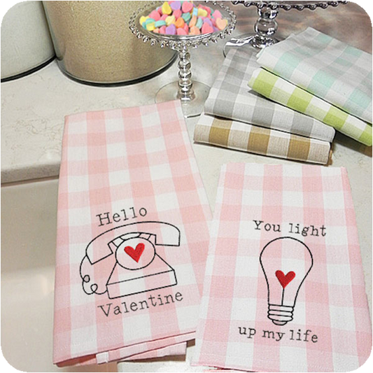 Valentines Pastel Buffalo Check Kitchen Towels