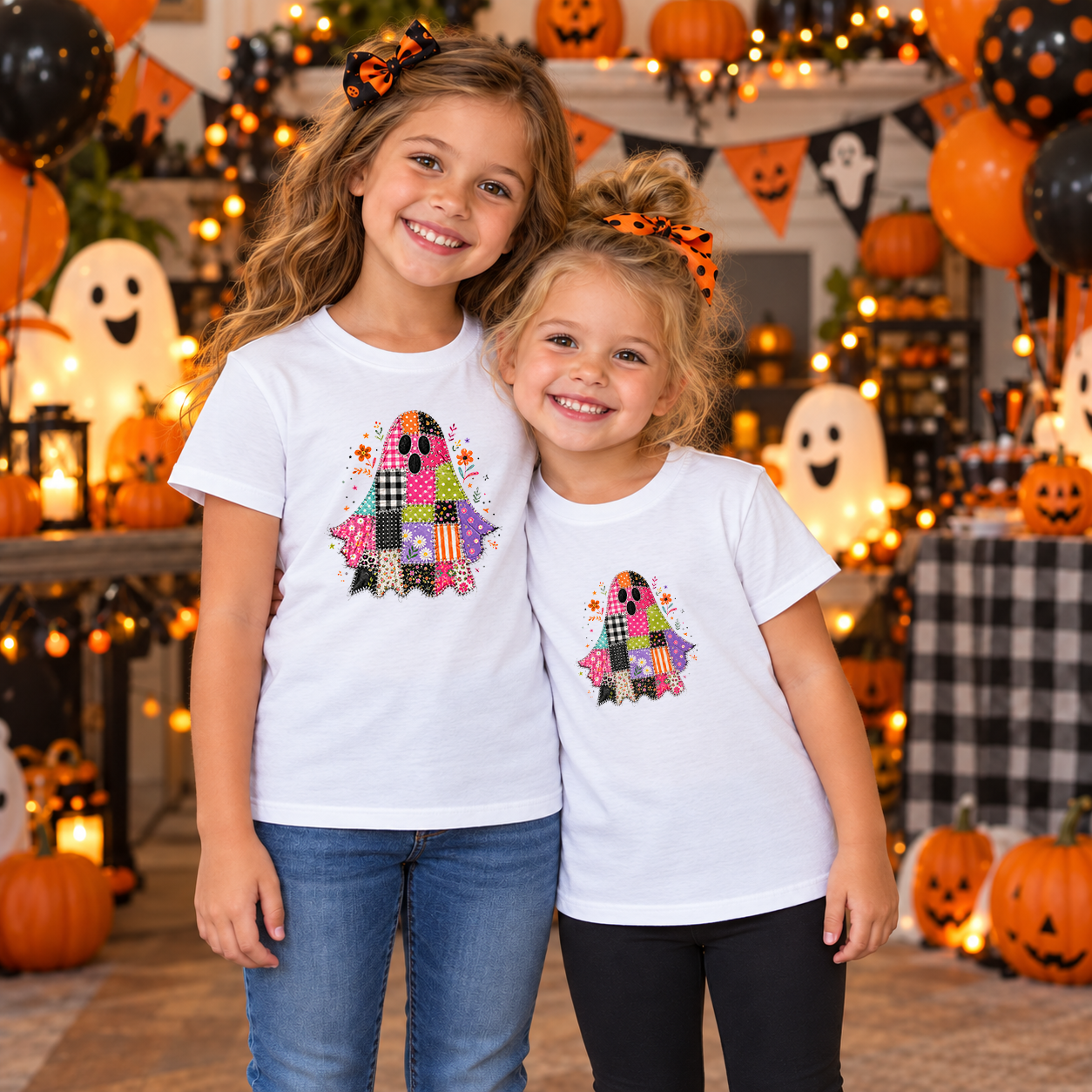Preppy Patchwork Halloween Ghost Transfer