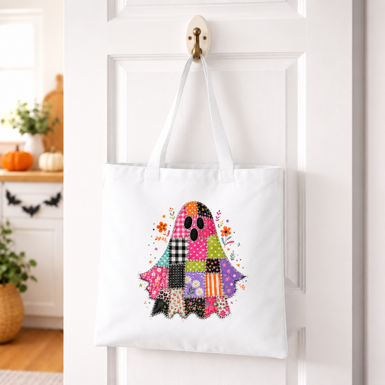 Preppy Patchwork Halloween Ghost Transfer