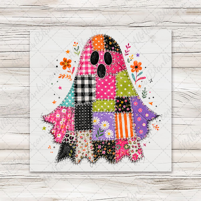 Preppy Patchwork Halloween Ghost Transfer