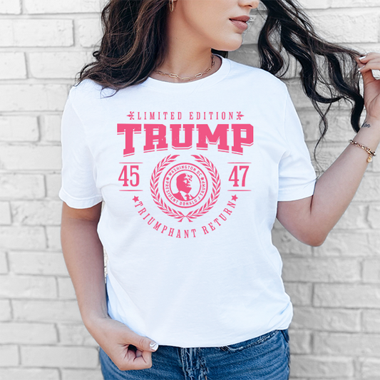 Preppy Pink Trump 45-47 DTF Transfer - T-SHIRT SIZE