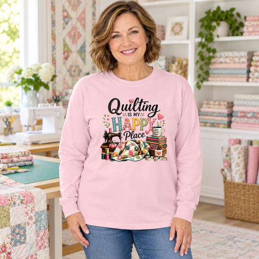 Quilting Is My Happy Place Transfer - T-SHIRT SIZE