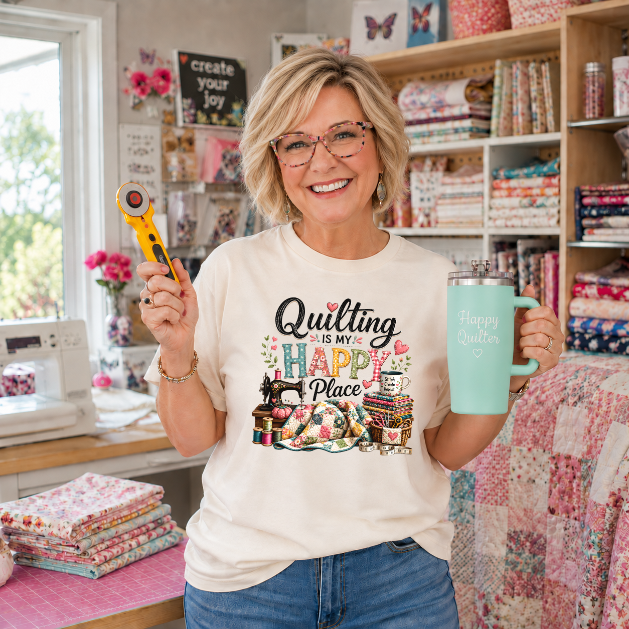 Quilting Is My Happy Place Transfer - T-SHIRT SIZE