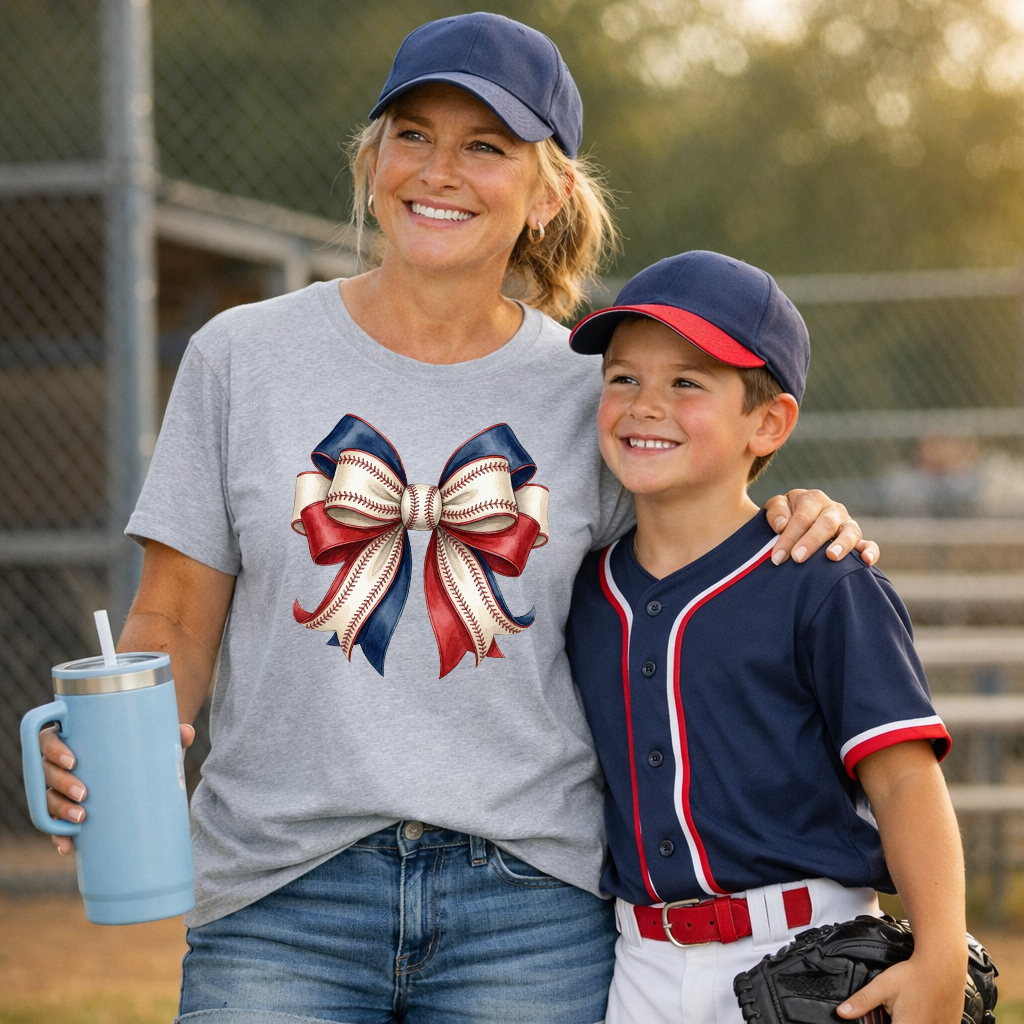 Red & Navy Coquette Baseball Bow Transfer