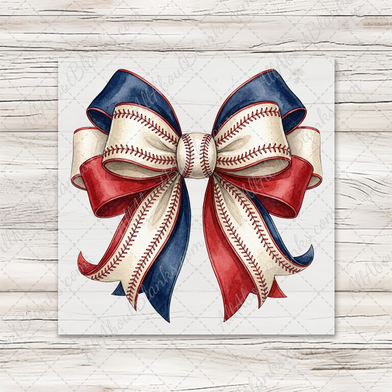 Red & Navy Coquette Baseball Bow Transfer