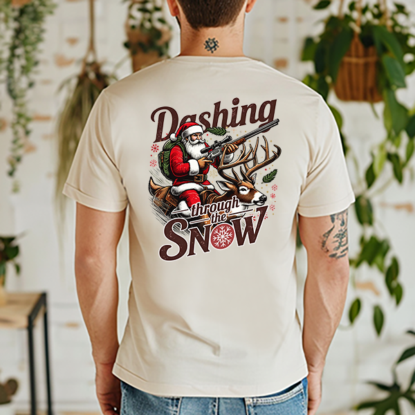 Santa Deer Hunting DTF Transfer - T-SHIRT or LEFT CHEST Size