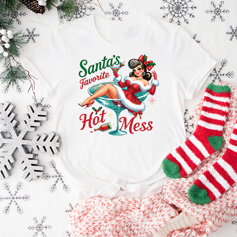 Santas Favorite Hot Mess Transfer - T-SHIRT SIZE