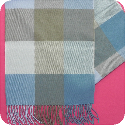 Cashmere Scarf - Blue and Tan Check