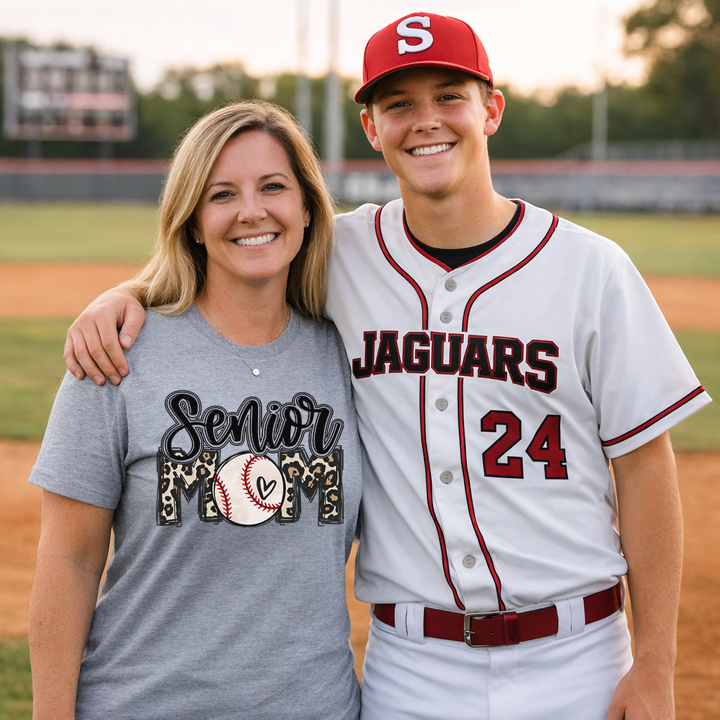Senior Baseball Mom Leopard Print Transfer