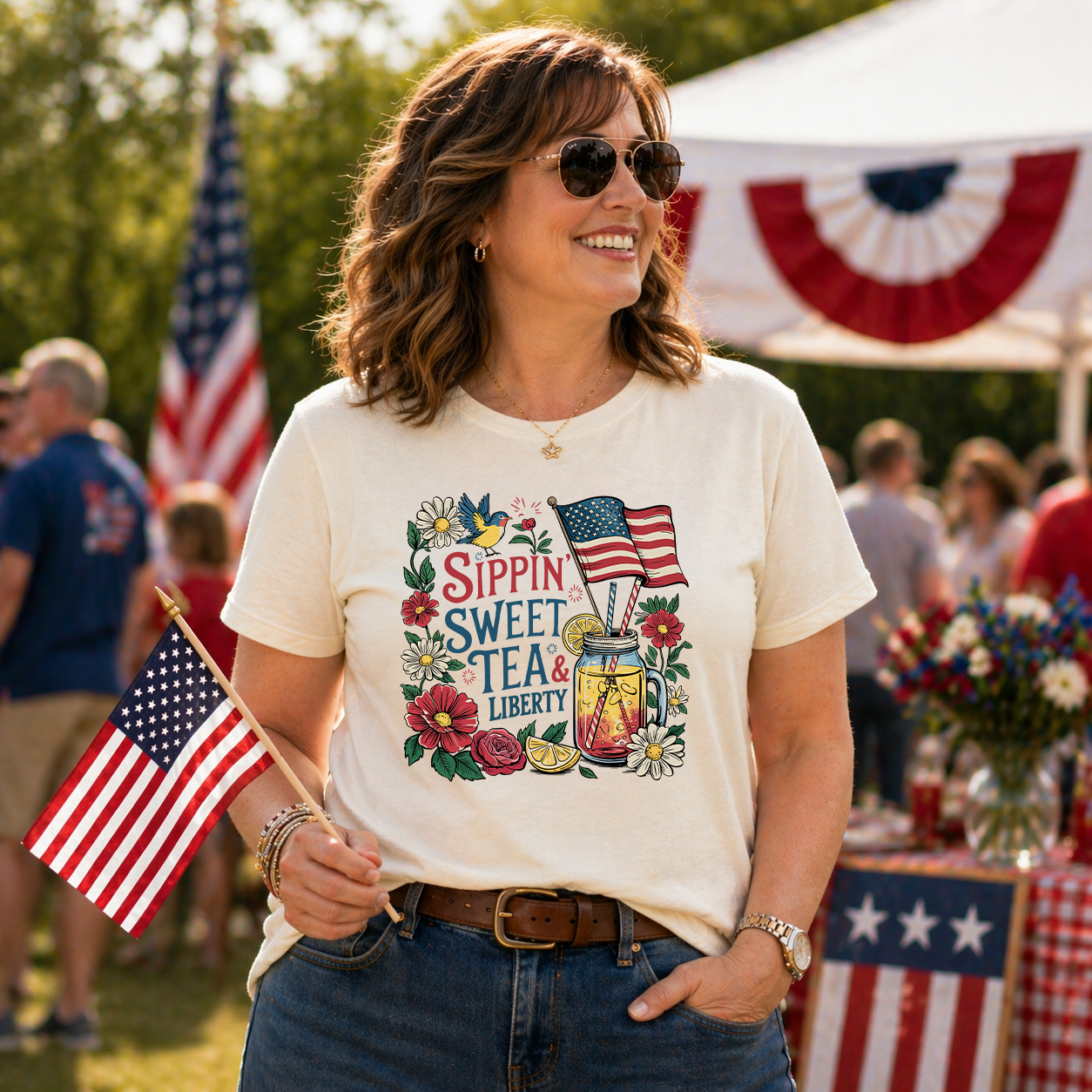 Sippin Sweet Tea & Liberty Transfer - T-SHIRT SIZE