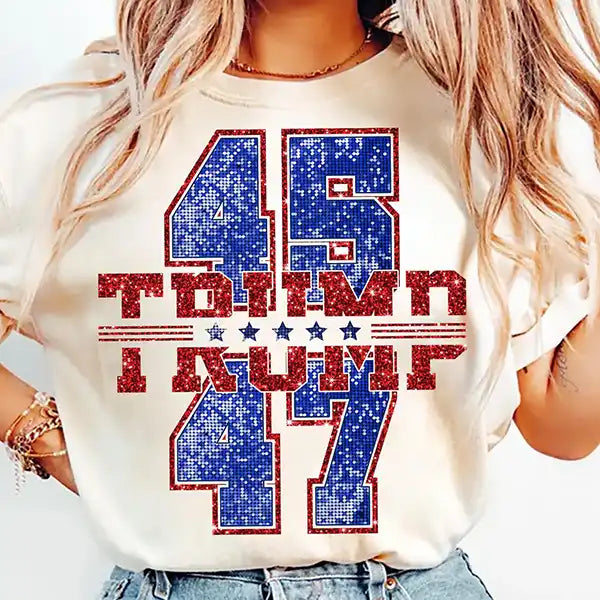 Sparkle Trump 45-47 Red Blue DTF Transfer - T-SHIRT SIZE