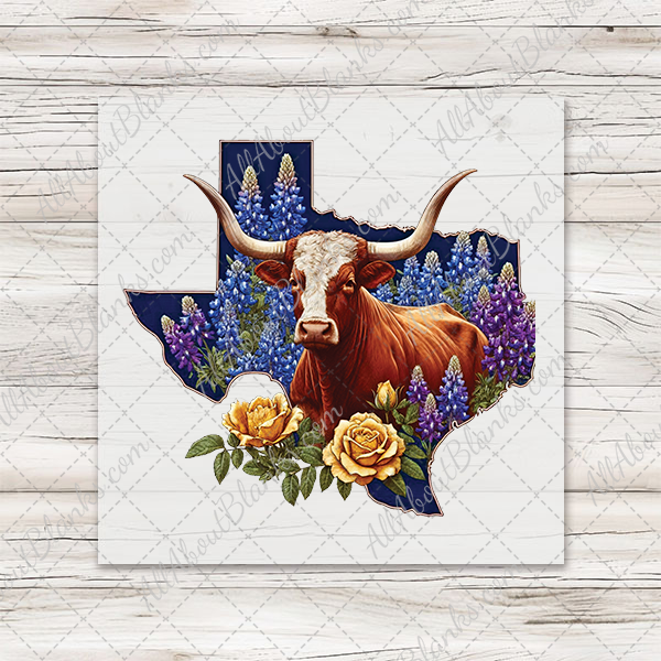 Texas State Collage Longhorn with Bluebells Transfer