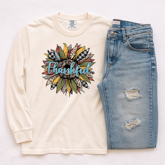 Thankful Sunflower Transfer - T-SHIRT SIZE