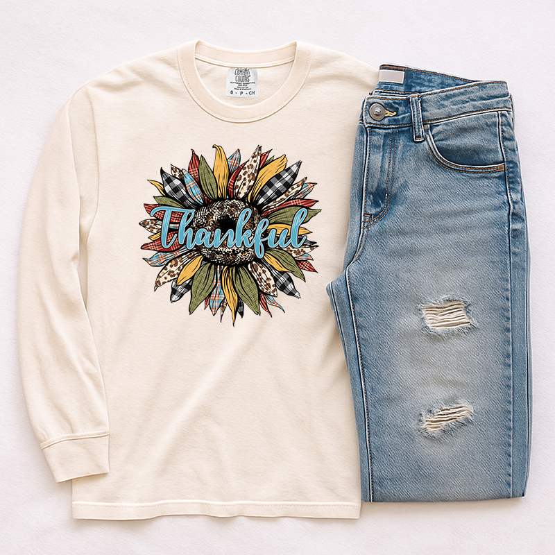 Thankful Sunflower Transfer - T-SHIRT SIZE