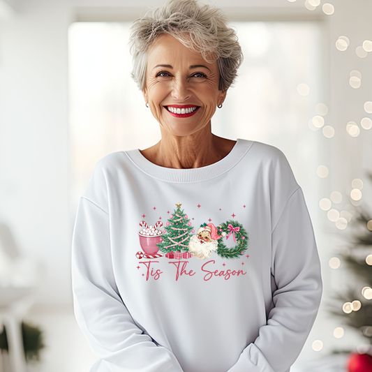 Tis The Season Pink Vintage Christmas DTF Transfer - T-SHIRT SIZE