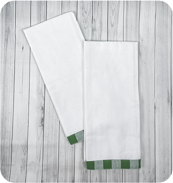 Vintage Gingham Trim Kitchen Towels - Light Green