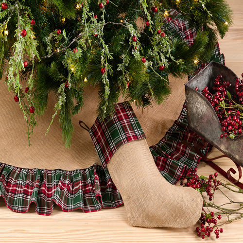 Plaid Trim Burlap Tree Skirt