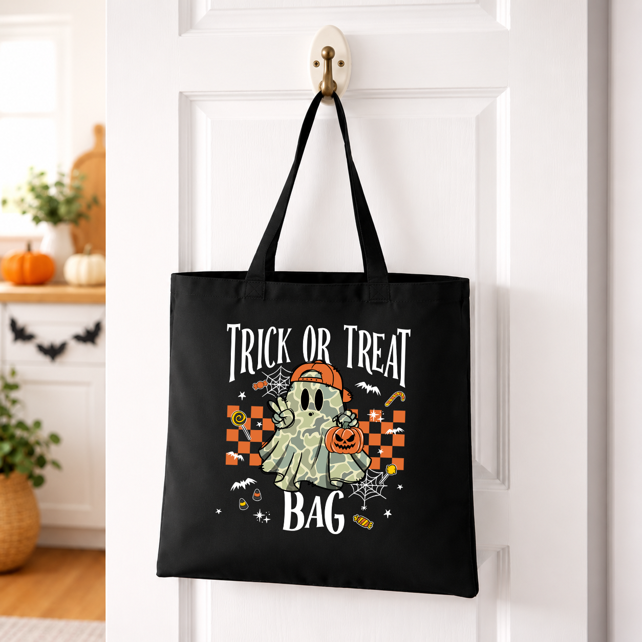 Trick Or Treat Bag - Boy Camo Ghost Transfer