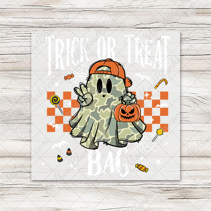 Trick Or Treat Bag - Boy Camo Ghost Transfer