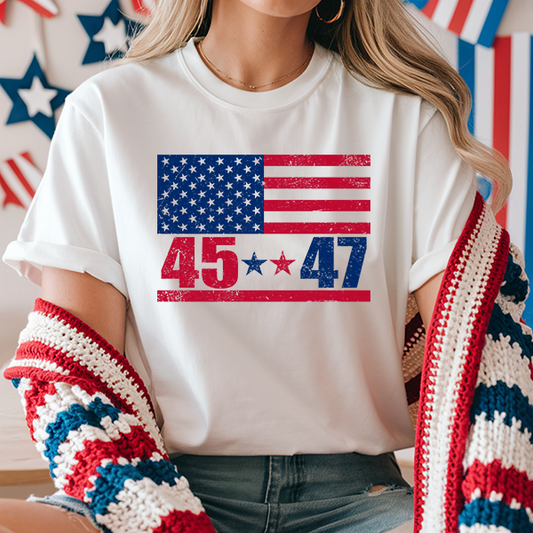 Trump 45 47 American Flag DTF Transfer - T-SHIRT SIZE