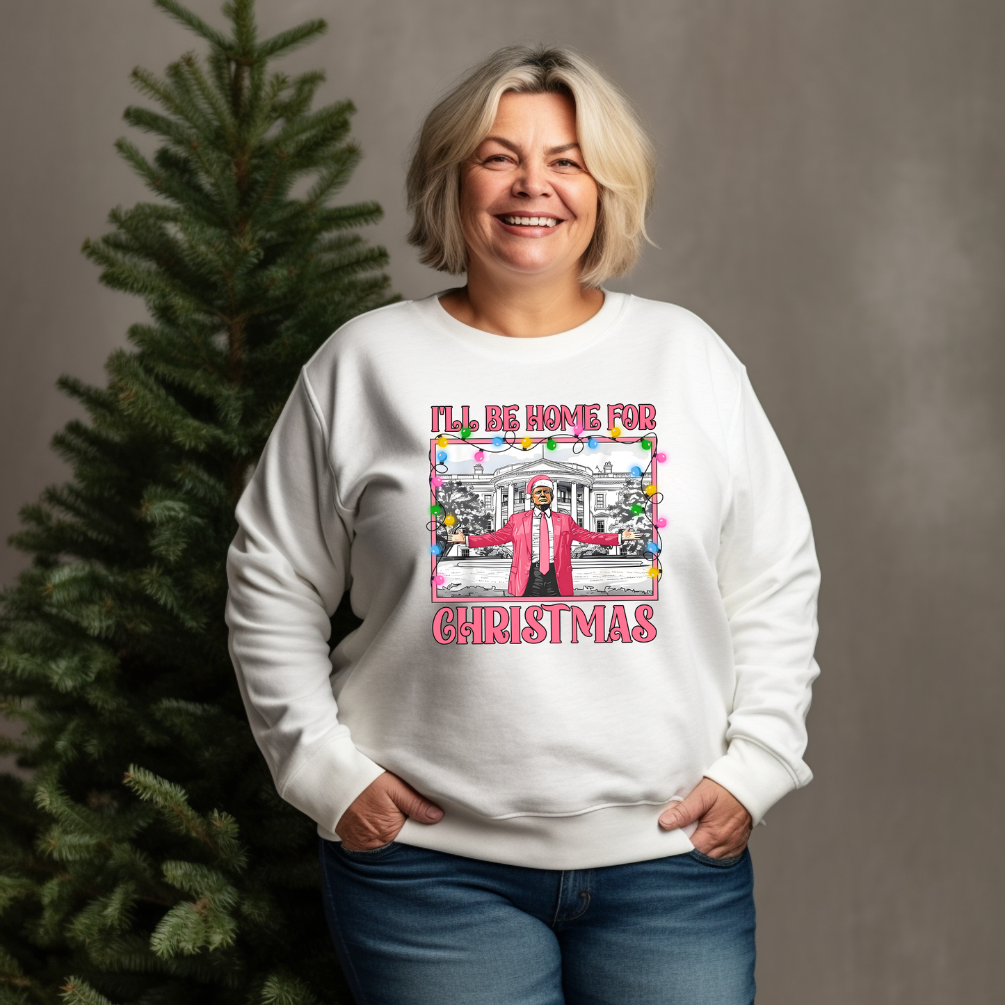 Trump Pink I'll Be Home For Christmas DTF Transfer - T-SHIRT SIZE