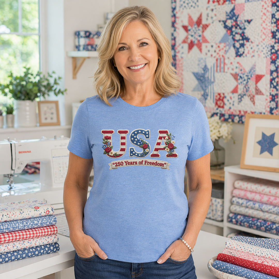 USA 250th Years Of Freedom Faux Yarn Transfer - T-SHIRT SIZE