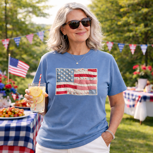 Patchwork Americana Flag - ADULT TEE