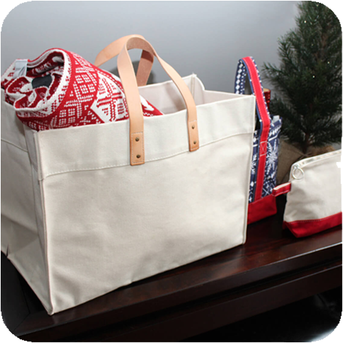 Natural Canvas Utility Tote with Leather Handles