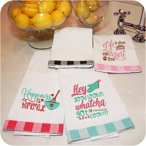 Vintage Gingham Trim Kitchen Towels - Valentines