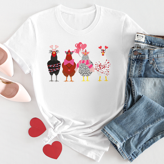 Valentines Chickens DTF Transfer - T-SHIRT SIZE