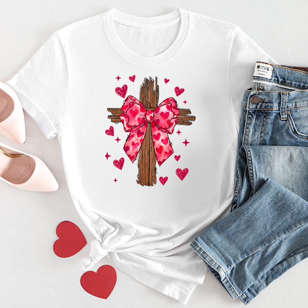 Valentines Cross Coquette Bow DTF Transfer - T-SHIRT SIZE