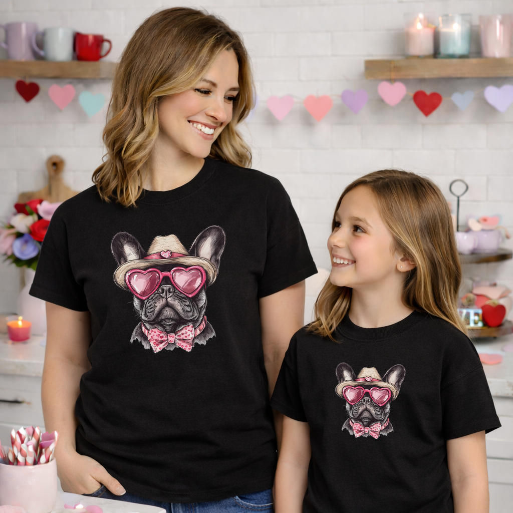Valentines Frenchie Heart Sunglasses Transfer