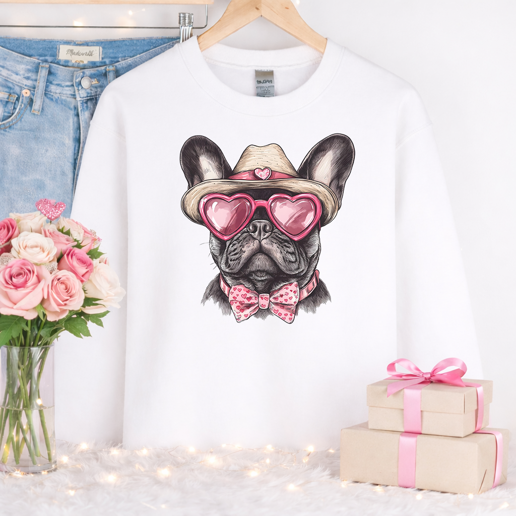 Valentines Frenchie Heart Sunglasses Transfer