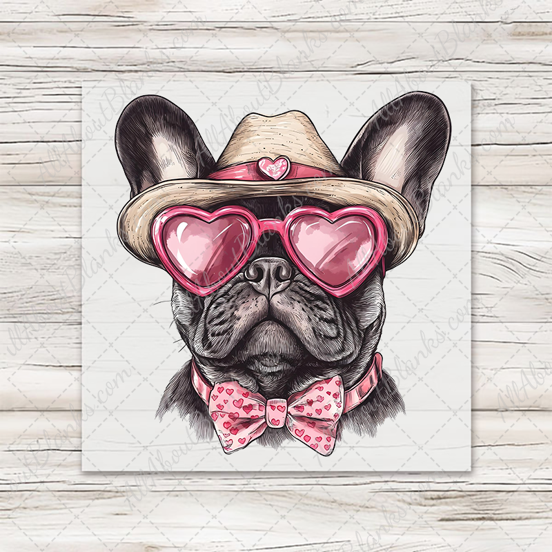 Valentines Frenchie Heart Sunglasses Transfer